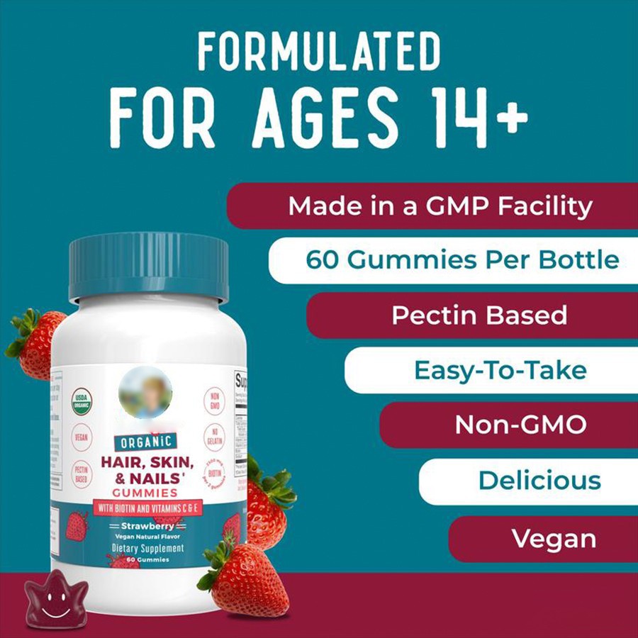 Organic Strawberry Hair Skin Nails Gummies high quality Organic Strawberry Hair Skin Nails Gummies high quality